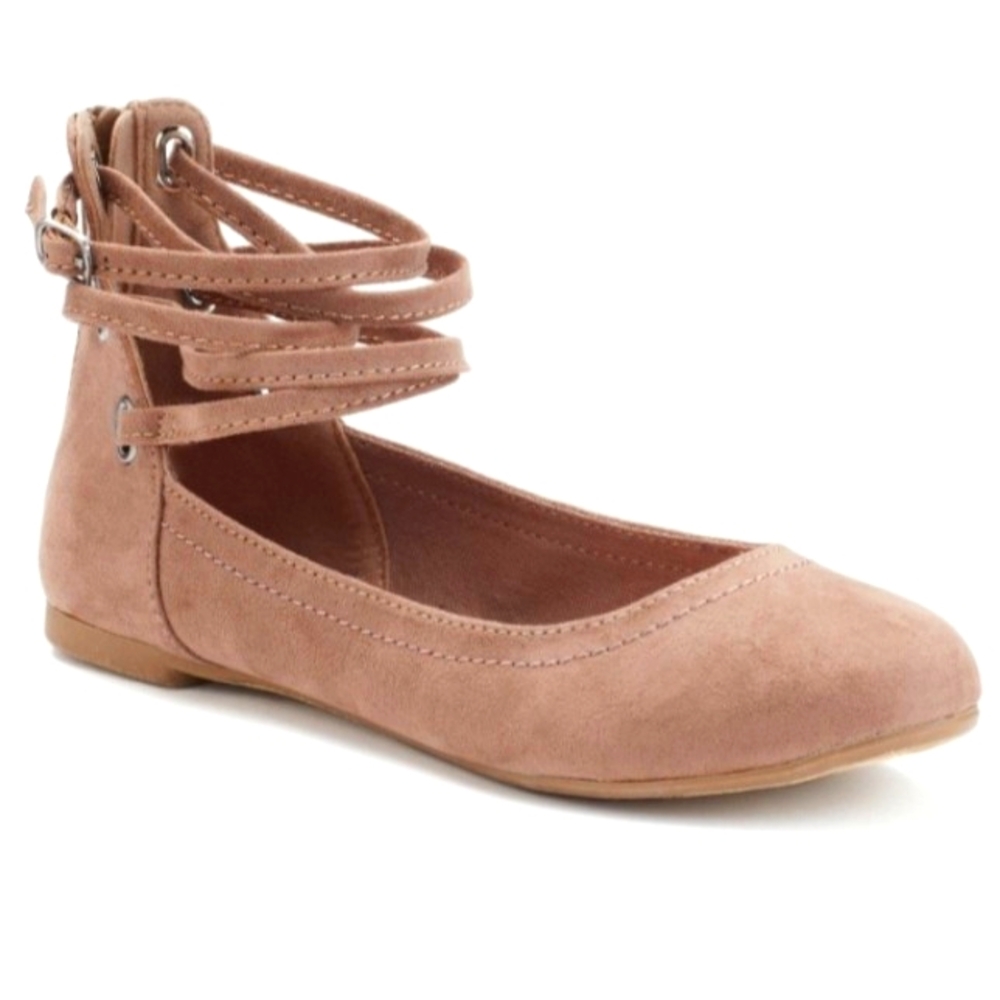 SO Tan Flats with Ankle Wrap Straps